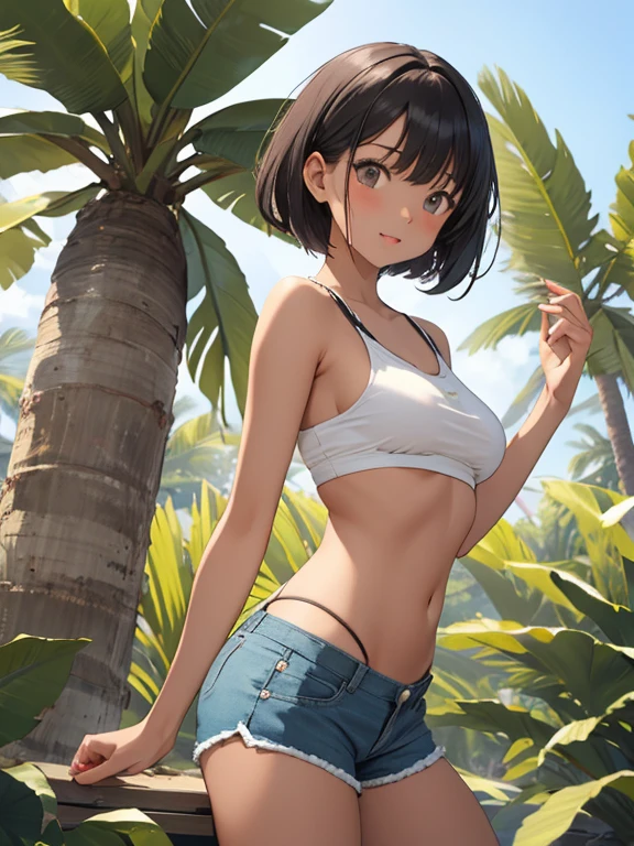 best quality, masterpiece, 1 girl, (silhouette lighting:1.2), (cowboy shot:1.3), smiling, pink bikini, (medium breast:1.4), (shirtlift:1.3), aquarium