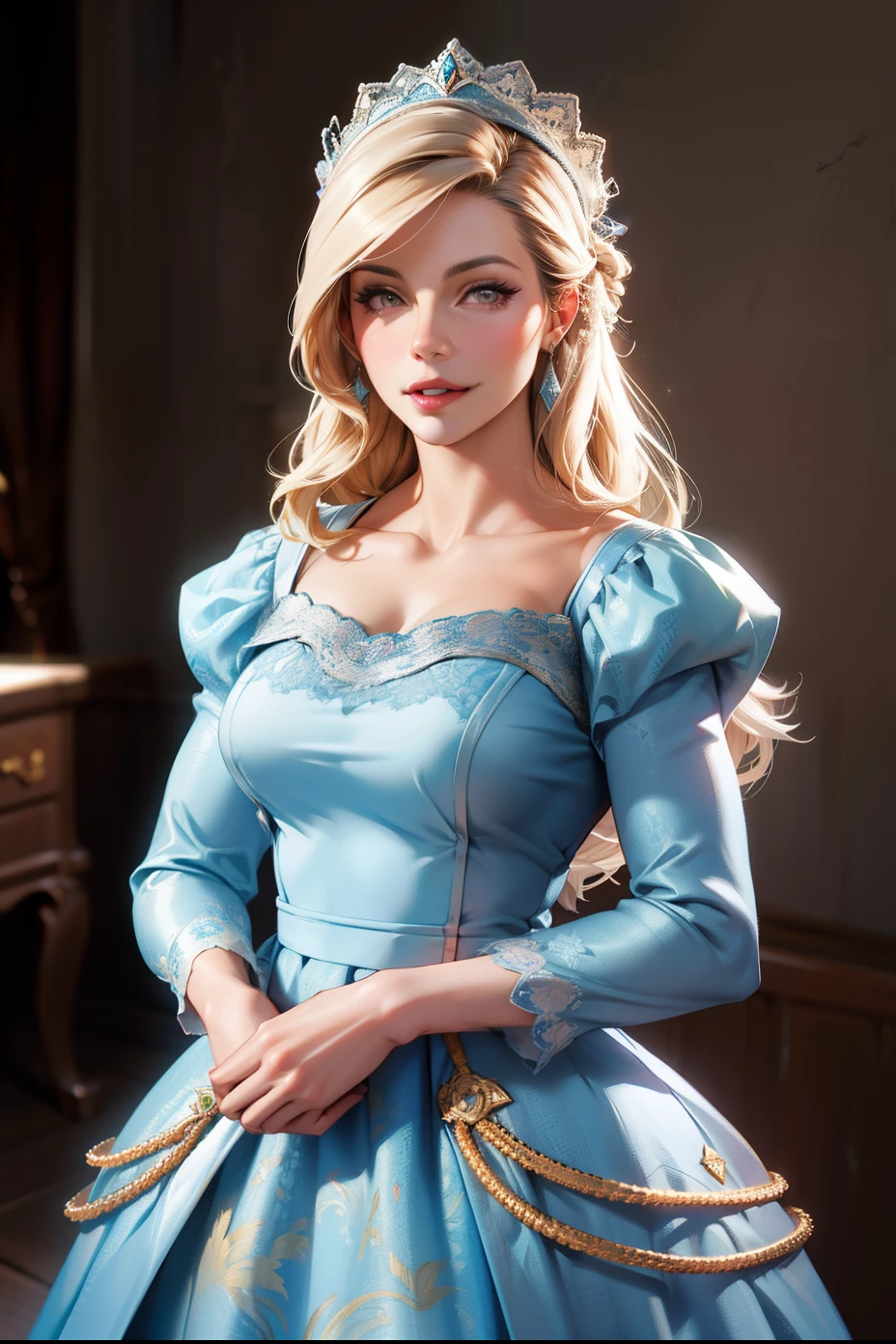 1girl. Humanized Daisy Duck as a hot Gibson Girl, seducing a horny 69yo gentleman. 1890s fashion. Victorian high-collar turquoise dress with long sleeves cuffed into wrist-high white silk gloves. Sheer peek-a-boo top. 1900_dr3ss, picture hat. (((Strawberry blonde hair))). Large bosom, 9-inch wasp waist, big booty. Thicc thot. Slutty demeanor. Sexy pose. Porcelain skin.
