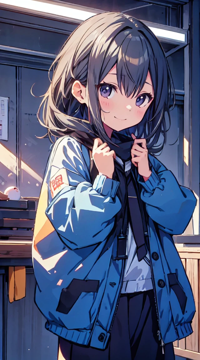 masutepiece, Best Quality,Illustration, Wallpaper, ultra -detail, 1little girl、♡、Futomo、Poses in motion、soft smiling、warm clothes