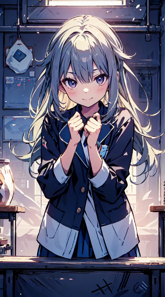 masutepiece, Best Quality,Illustration, Wallpaper, ultra -detail, 1little girl、♡、Futomo、Poses in motion、soft smiling、in school uniform