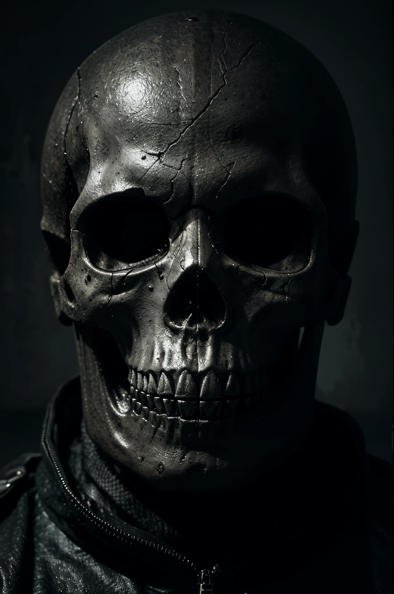 "Create a striking and menacing 3D skull logo submerged in darkness. The skull should be intricately detailed, with shadows that emphasize its ominous features. Illuminate the contours with subtle, moody lighting, allowing the logo to exude an air of mystery and foreboding. Incorporate elements that convey a sense of depth and dimension, giving the skull a three-dimensional presence. The overall aesthetic should be dark and edgy, capturing the essence of darkness while maintaining a sleek and professional design suitable for a logo."