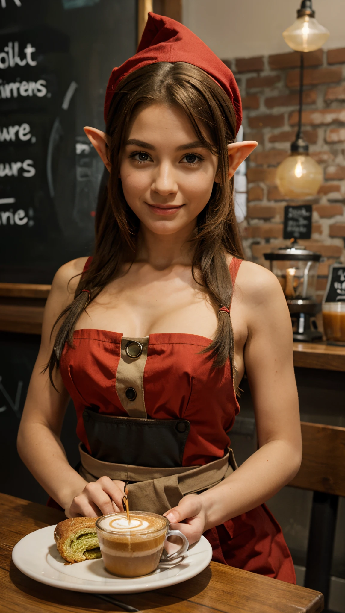 An anthropomorpic elf working at a cafe