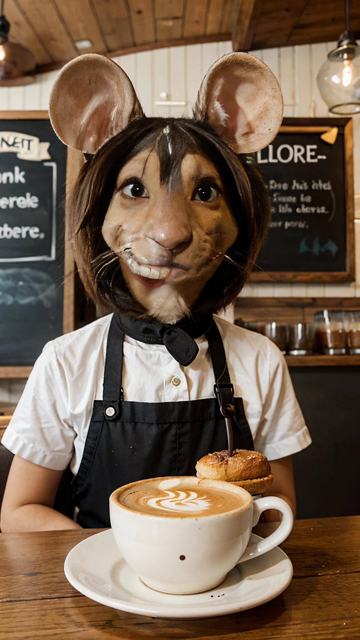 An anthropomorpic mouse working at a cafe