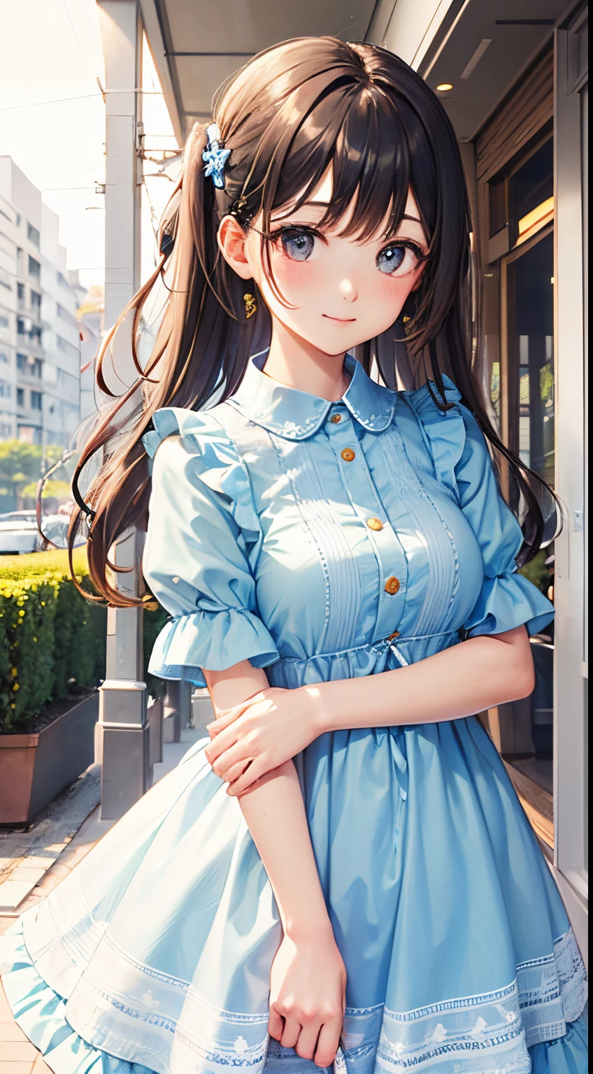 Light blue dress。Clear and cute girl。