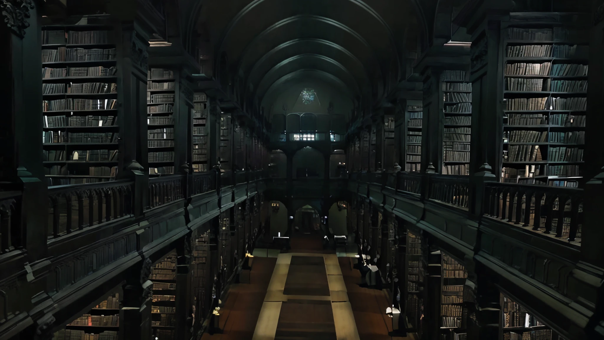 Panoramic view of a long library with a long row of books., Epic Gothic Library, Biblioteca oscura, gloomy library, gothic epic library concept, gothic library, Dark Academia Aesthetic, Antecedentes de la biblioteca, Biblioteca antigua, Vasta biblioteca, Fondo interior de la biblioteca, Dark academic aesthetic, Gran Biblioteca, Biblioteca antigua, Biblioteca del castillo, in a gloomy library, Biblioteca polvorienta, Una biblioteca eterna