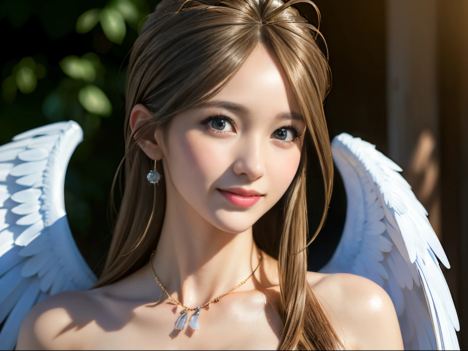 (masterpiece, best quality:1.4), (standing:1.2), (full body:1.2), (medium breast), (breast focus), big angel wings, 1girl, solo, (Asian youth:1), (Belldandy, Belldandy_Blue_Dress), necklace, (Diamond symbol:0.8), looking at viewer, beautifull smile, beautiful face, highly detailed face, highly detailed eyes, highly detailed skin, skin pores, subsurface scattering, realistic pupils, full face blush, full lips, detailed background, depth of field, volumetric lighting, sharp focus, absurdres, realistic proportions, good anatomy, (realistic, hyperrealistic:1.4), 16k hdr,