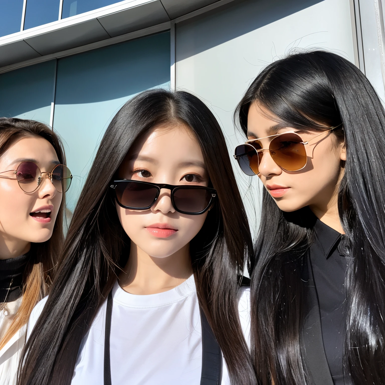 There are two girls and both girls are wearing sunglasses.