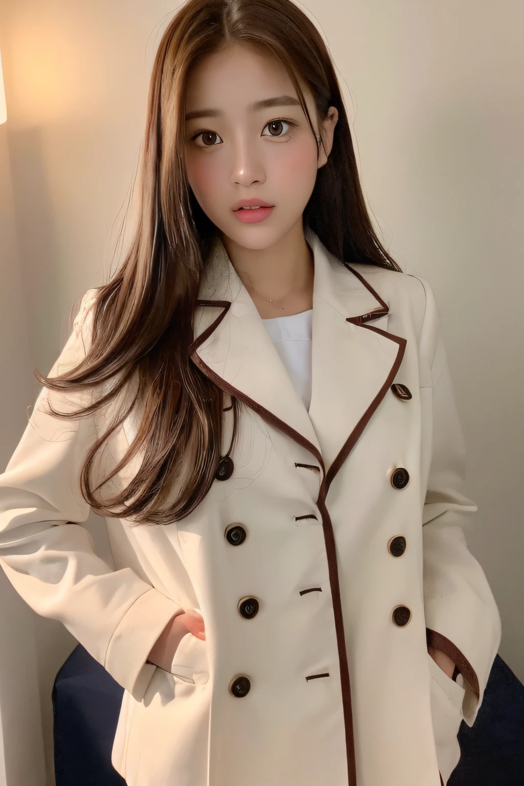 ((nighttime scene、Realistic light、top-quality、8K、masterpiece:1.3))、1girl in、Pretty women:1.4、(brown haired、huge-breasted:1.4)、a bed、hyperdetailed face、A detailed eye、二重まぶた、Asian woman taking photo in pink skirt and white shirt、Japan Girl Uniform、a Korean girl、Japan School Uniforms、Loose coat collar sailor uniform、sakimichan、Amazing school uniforms、 White fashionable clothes、ulzzangs、Japan wearing school uniform、Sleek White Bodysuit Set、cute kawaii girl、fashion modell