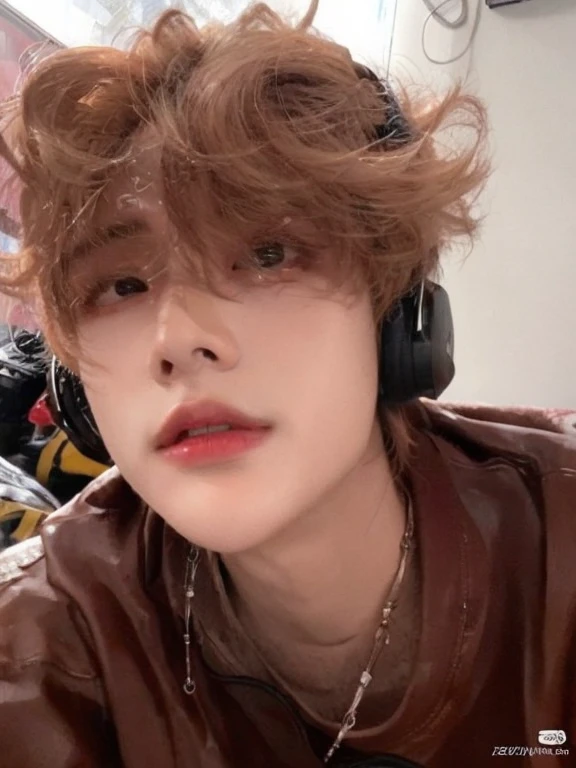 um close de uma pessoa com fones de ouvido e uma camisa marrom, Cai Xukun, Jung Jaehyun, Kim Doyoung, Jimin\Nariz grego, Ulzzang macho, Jimin\Plump lips, Parque Jimin, Jimin\'s right eyelid swollen, Jimin, TaeJune Kim, Hong June Hyung, 1 7 - ano - menino rosto magro