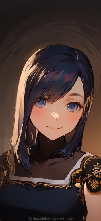 Portrait of a girl with long silver hair、Sleeveless, High collar white button front shirt、Navy cameo with gold trim、Large ribbon、Dark blue cameo with golden border and white female silhouette.、Navy blue high waist flared miniskirt with bustier、white voluminous underskirt、The skin of white socks above the knee、Bursting smile、Redness of the cheeks