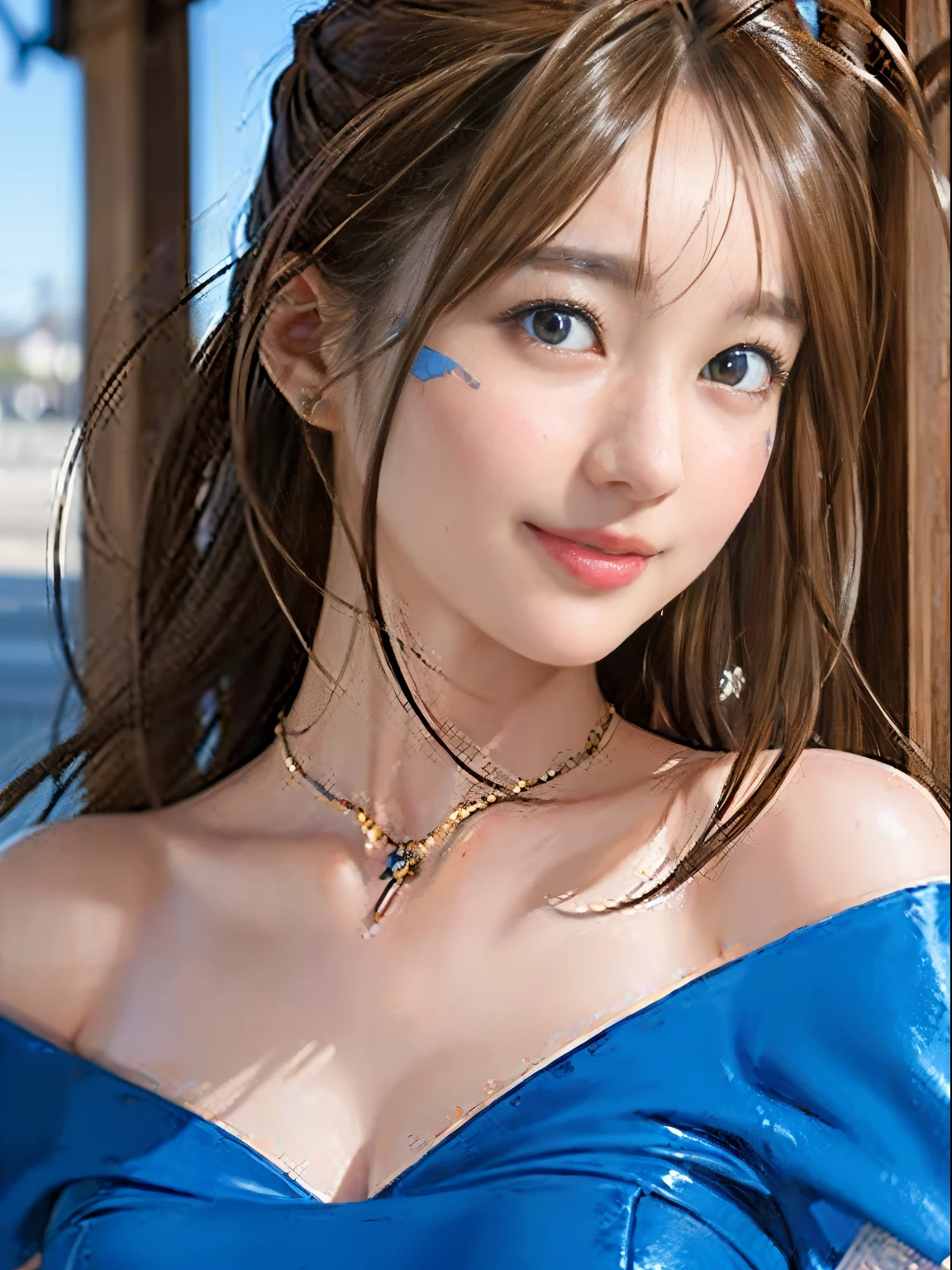 (masterpiece, best quality:1.4), (standing:1.2), (full body:1.2), (medium breast),cute , big angel wings, 1girl, solo, (Asian youth:1), (Belldandy, Belldandy_Blue_Dress), necklace, (goddess face symbols:0.8), looking at viewer, beautifull smile, beautiful face, highly detailed face, highly detailed eyes, highly detailed skin, skin pores, subsurface scattering, realistic pupils, full face blush, full lips, detailed background, depth of field, volumetric lighting, sharp focus, absurdres, realistic proportions, good anatomy, (realistic, hyperrealistic:1.4), 16k hdr,