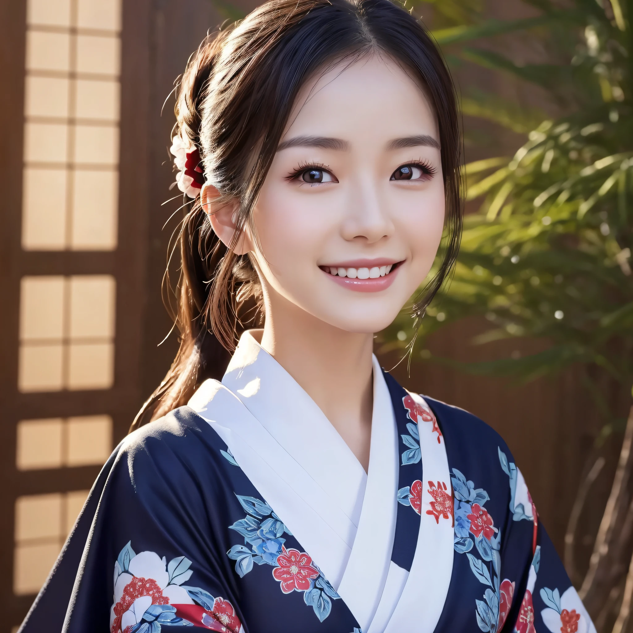 (Super beautiful woman in kimono)、((best qualtiy、8k masterpieces:1.3))、foco nítido:1.2、(ultra beautiful faces:1.0)、(shinny skin:1.0)、photos realistic、A dark-haired、Video Lighting、High-definition eyes and face、Video Lighting、Japanese actressl、from the front side、medium breasts、With a happy smile、Slender Abs Beauty、Whole body、wearing kimonos、In a snowy landscape in the middle of winter、highest grade obi