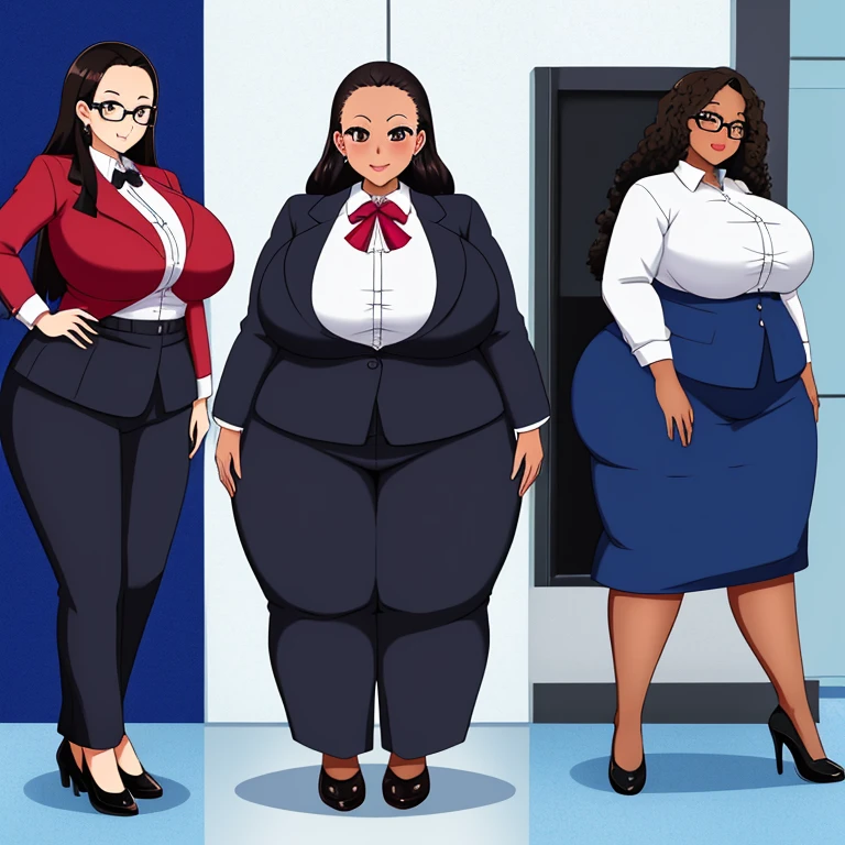 eye glass、afro、Long、forehead、bbw、fatness、huge tit、Big ass、Business suits、blue-collar worker、Brown skin、Full body view