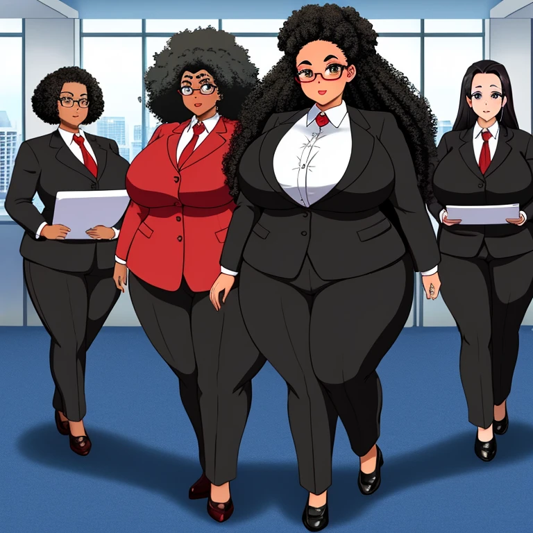 eye glass、afro、thick eyebrows、forehead、bbw、fatness、huge tit、Big ass、Business suits、blacks、Full body view