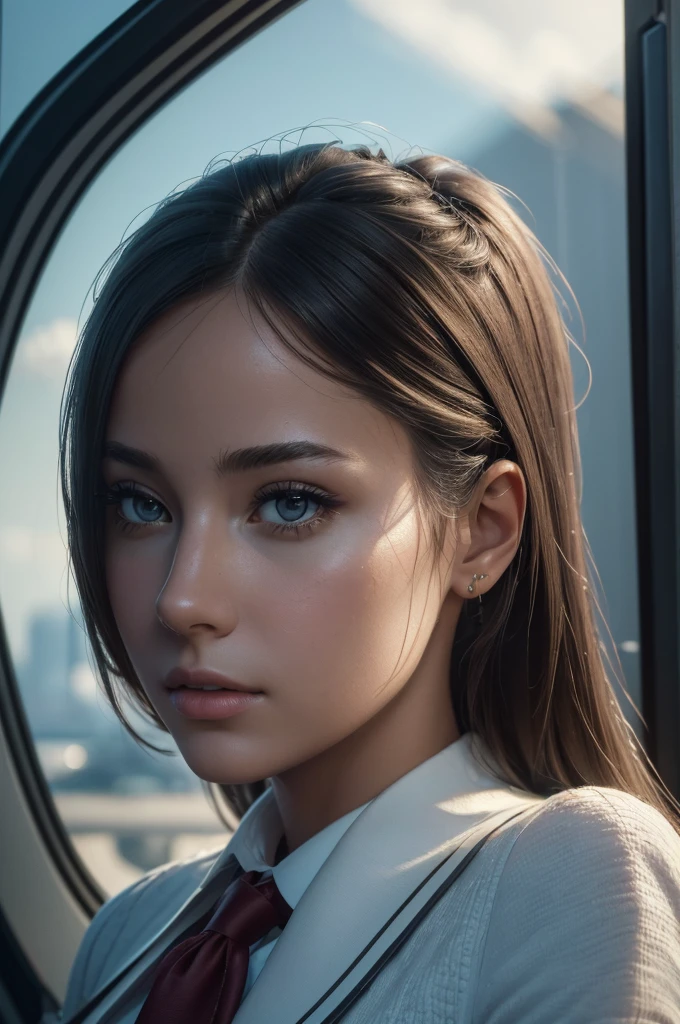 best quality,(RAW photo:1.2),(masterpiece:1.4),(photorealistic:1.4),(highres:1.4), 1girl, depth of field, flight attendant, intricately detailed,8k, extremely detailed, perfect lighting, epic background