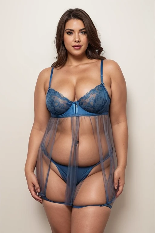 uma mulher de lingersuit azul e calcinha, plus size, plus size, modelo plus size sedutor, Lingerie de beleza, Curvaceous, curvas femininas, usando lingerie sexy, lingerie, full-length view, light curvy details, voluptuoso e excitante, curvas femininas atrativas, lingerie rendada, Curvaceous. circunstanciado, lingerie!!