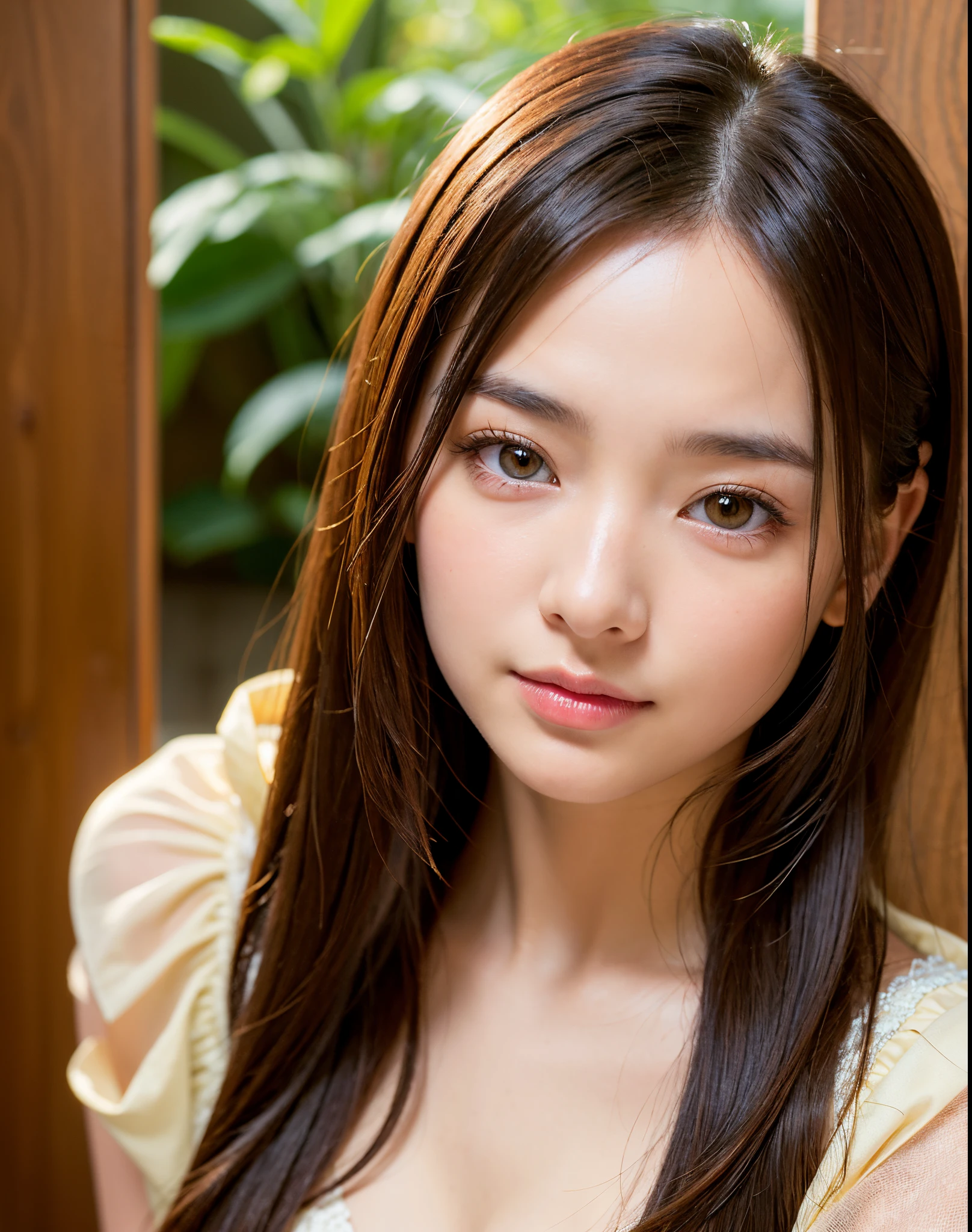 Best Quality, Face Focus, Soft light, 超A high resolution, (Photorealistic:1.4), Raw photo,
1日本人の女の子, Solo, Cute, (pupils on, Light in the eyes),  Detailed beautiful face, (Small chest),(High-resolution details of human skin texture),
(Long hair),
Indoor,
Damask Shirt Dress,
(Portrait)