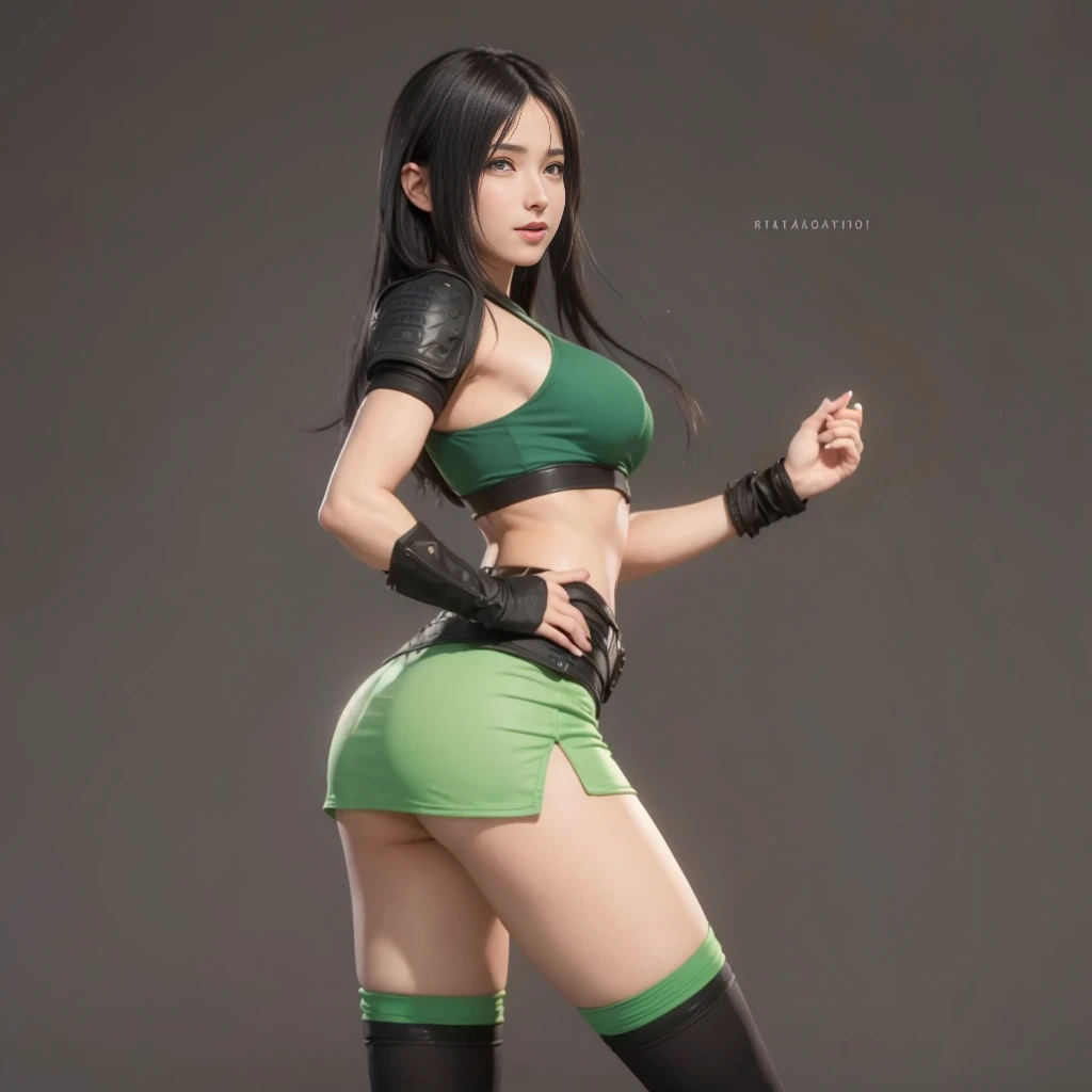 (best quality,ultra-detalhado),(Realistic:1.37),Tifa Lockhart, Rosto bonito e detalhado, maquiagem preta nos olhos, textura ultra realista, rosto delicado, corpo delicado, Fit physique, usando batom e brilho labial, sorriso fofo