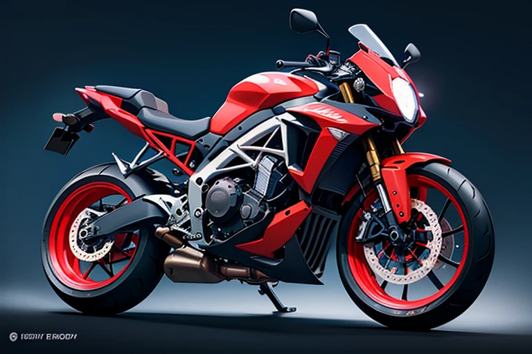 The body of the motorcycle emits blue light. The wheel is glowing red