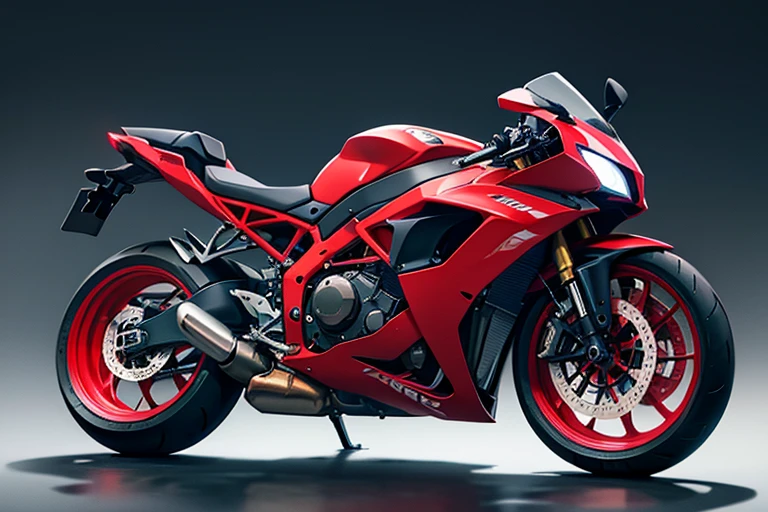 The body of the motorcycle emits blue light.　The wheel is glowing red