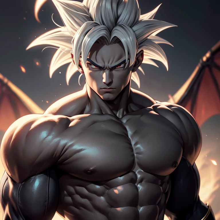 Adult Male Half-Dragon, muscular, fighter, dark grey skin, short white hair, dark grey eyes, dark scales, Dragon Tail, white pants, dragon ball z, dragon ball gt, super saiyan 4, super saiyan 4 style, dragon ball z style, draconic, demonic, Janemba, masterpiece, highest quality, ultra detail, illustration, depth of field, dynamic angle, 8k wallpaper, portrait, best light and shadow quality, 4k, 8k, cg, fine detail, full body,