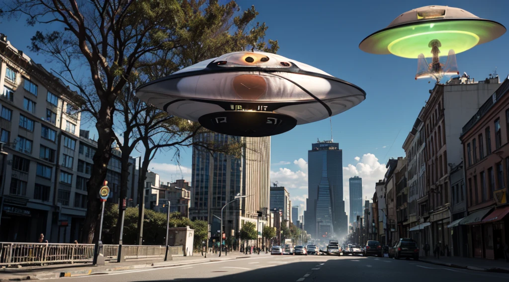 Um enorme OVNI atinge uma grande cidade, (Destrua a cidade com raios de luz:1.5) , (1 UFO gigante:2) ,Destroy all skyscrapers, Iconic statue of destroyed city, Pillars of rising smoke and fire,Fim do Mundo, (best quality), (masutepiece:1.3), ultra-detalhado, sharp shadows, 8k,Detalhe soberbo, profundidade de campos, fundo hiper detalhado, (Various alien attacks:1.7)