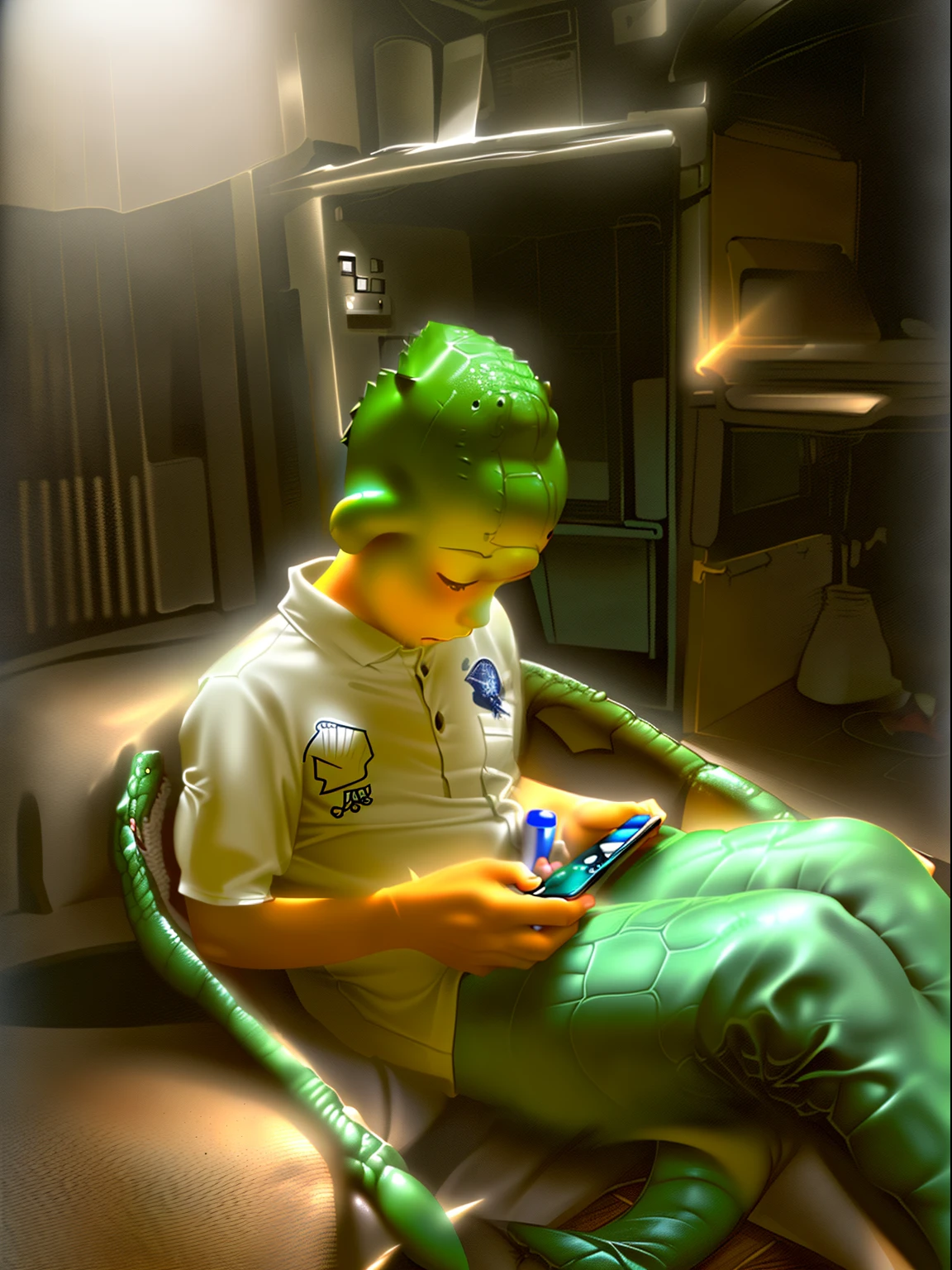 baby crocodile playing cellphone game