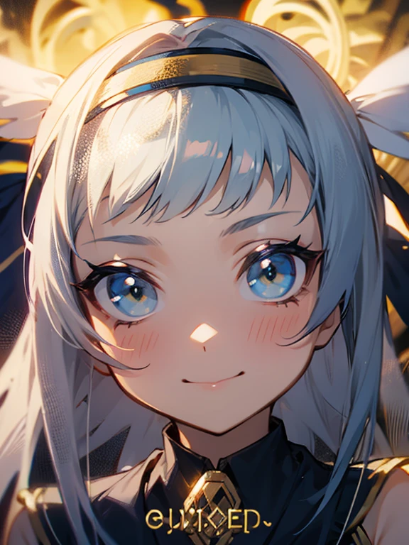 Portrait of a girl with long silver hair、Sleeveless, High collar white button front shirt、Navy cameo ribbon tie with gold trim、Dark blue cameo with golden border and white female silhouette.、Navy blue high waist flared miniskirt with bustier、lotus、drawers、The skin of white socks above the knee