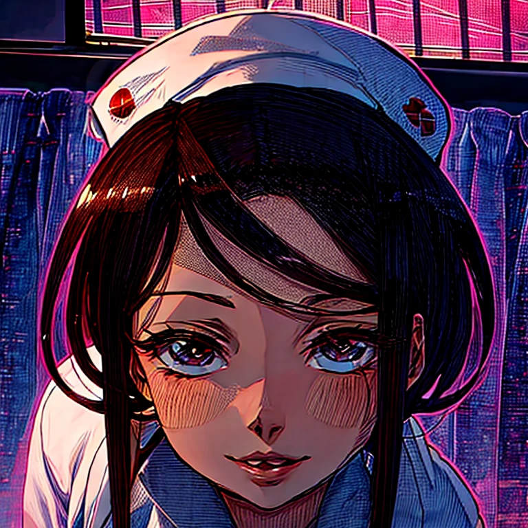 detailed anime style,nurse looking to the viewer,brunette