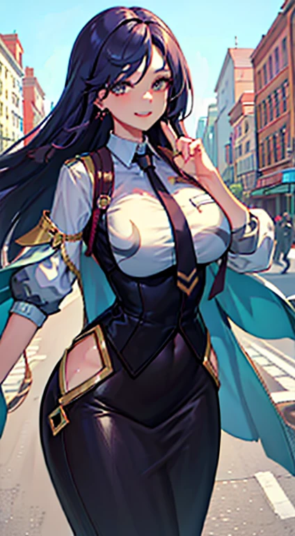 ((Realistic lighting, Best quality, 8K, Masterpiece: 1.3)), Focus: 1.2, 1girl, Perfect Body Beauty: 1.4, Slim Abs: 1.1, (Outdoor, Night: 1.1), City Street, beautiful Face, beautiful Eyes, Double Eyelids, Annerose, 1girl, female mature, black hair, long hair, yellow eyes, large breasts, bodysuit, higheels, shiny clothes, skin tight, hair intakes, covered breasts, sideboob, cleavage, (solo:1.4), intricate detail, (((hyperdetailed face, hyperdetailed eyes, hyperdetailed lips))), looking at viewer, (smile, happy), piece sign hand