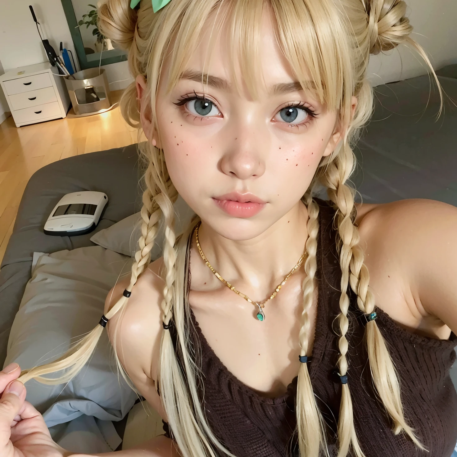 Araffe with long blonde hair and a quarter braid, cabelo loiro com rabo de porco, penteado pigtails, penteado twintails, anime na vida real, Cabelo de rabo de porco, Penteado kawaii, dois penteados pigtails, bonito rosto de anime natural, Massa Amane , com rabo-de-porco preto, Lalisa Manobal, rabo de porco longo, linda Delphine