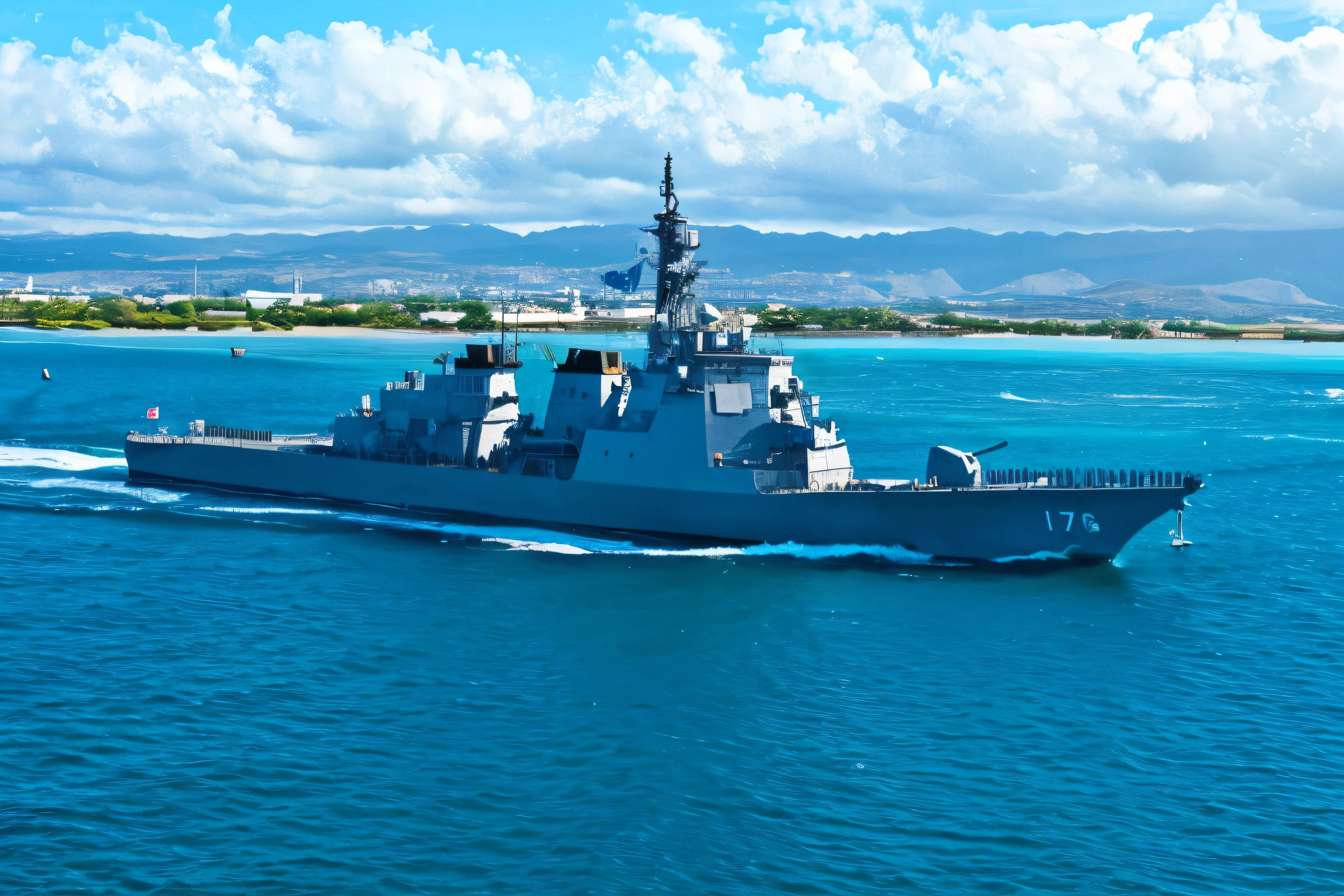 Ultra high-definition images,escort vessel「Myoko」,Participating in the ceremony at Pearl Harbor,High quality images are required,
