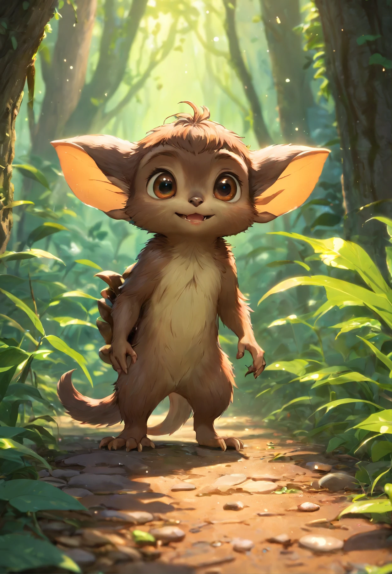真实感, Realism, Close up of cute tiny fireflies around a huge oak tree, Morning lighting, dew, illuminate the bush, a detailed painting, cgsociety, Detailed painting, artstation hd, high detail, cgsociety, photo realism, Concept art, artstation hd, official arts, bokeh   ,Cute alien creatures，Tiny creatures, (CBZBB:1.25), ((gremlin),Zhkute, Small, baby, Beautiful, Fantasy art, deviant art, trending artstation, Digital Art, Detailed, Realistic, humanoid, character, tiny, Cinematic shot, cinematic portrait of a mole gremlin, cute character, looks like a gremlin, large ears, elongated nose, five toes on paws, a huge acorn in its paws, 真实感, Realism, tmasterpiece, Brad Jongsan walks in the jungle (Night of the Fireflies), (higly detailed: 1 1), rough face, natural skin, hiquality, NSFW, pretty eyes, (Detailed face and eyes), (s face: 1 2), tumult, Complementary, real-photo, .....PSD, Lightweight Film Photography, sharp-focus, contrast lighting, Detail Skin, high resolution 8k, Crazy detailing, Realistic, professional photo of a, 8K UHD, dslr, soft light, hiquality, film grains, Fujifilm XT3.