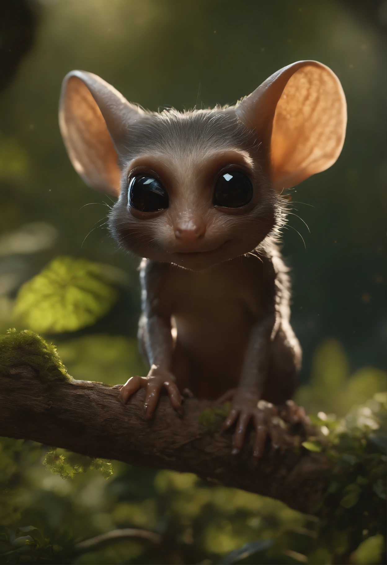 真实感, Realism, Close up of cute tiny fireflies around a huge oak tree, Morning lighting, dew, illuminate the bush, a detailed painting, cgsociety, Detailed painting, artstation hd, high detail, cgsociety, photo realism, Concept art, artstation hd, official arts, bokeh ,Cute alien creatures,Tiny creatures, (CBZBB:1.25), ((gremlin),Zhkute, Small, baby, Beautiful, Fantasy art, deviant art, trending artstation, Digital Art, Detailed, Realistic, humanoid, character, tiny, Cinematic shot, cinematic portrait of a mole gremlin, cute character, looks like a gremlin, large ears, elongated nose, five toes on paws, a huge acorn in its paws, 真实感, Realism, tmasterpiece, Brad Jongsan walks in the jungle (Night of the Fireflies), (higly detailed: 1 1), rough face, natural skin, hiquality, NSFW, pretty eyes, (Detailed face and eyes), (s face: 1 2), tumult, Complementary, real-photo, .....PSD, Lightweight Film Photography, sharp-focus, contrast lighting, Detail Skin, high resolution 8k, Crazy detailing, Realistic, professional photo of a, 8K UHD, dslr, soft light, hiquality, film grains, Fujifilm XT3.