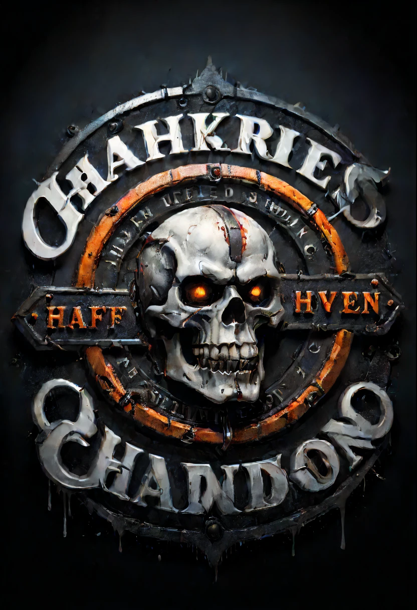 Harley Davidson logo design,t shirt design,beefy style,design only,white background,no model,professional,high contrast,high-res,ultra-detailed,vivid colors,metallic accents,sharp focus,edgy,dynamic composition,gritty texture,rough brush strokes,mechanical elements,chrome effect,classic typography,retro style,distressed look,aggressive lines and curves,3D rendering,striking visual impact,dark shadows,strong branding presence,monochromatic palette,industrial aesthetic