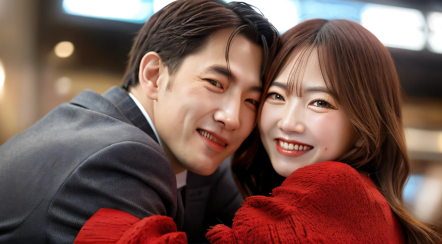 There is a man and woman hugging each other in a photo - SeaArt AI