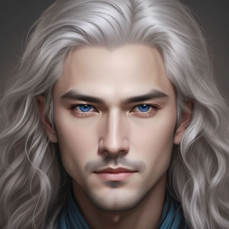 a closeup of an asian man with long white hair and blue eyes, fantasy male portrait, guapo impresionante realista, white magic hair, tiene pelos blancos brillantes, Un retrato de un Rey, Similar a Legolas, Rey Medieval, Medieval, Estilo de Juego de Tronos, Juego de Tronos, Hermoso hombre masculino, Detailed Matte Fantasy Portrait, digital fantasy portrait, Retrato de alta calidad, XQC,