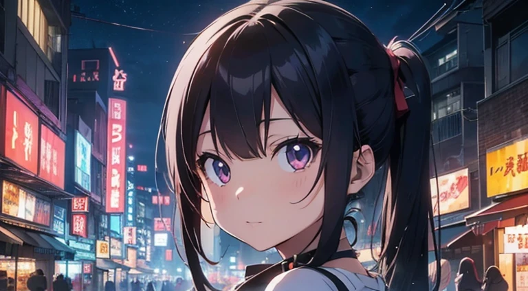 Close up, anime style, quite place, no model, night, shop district, cyberpunk city
