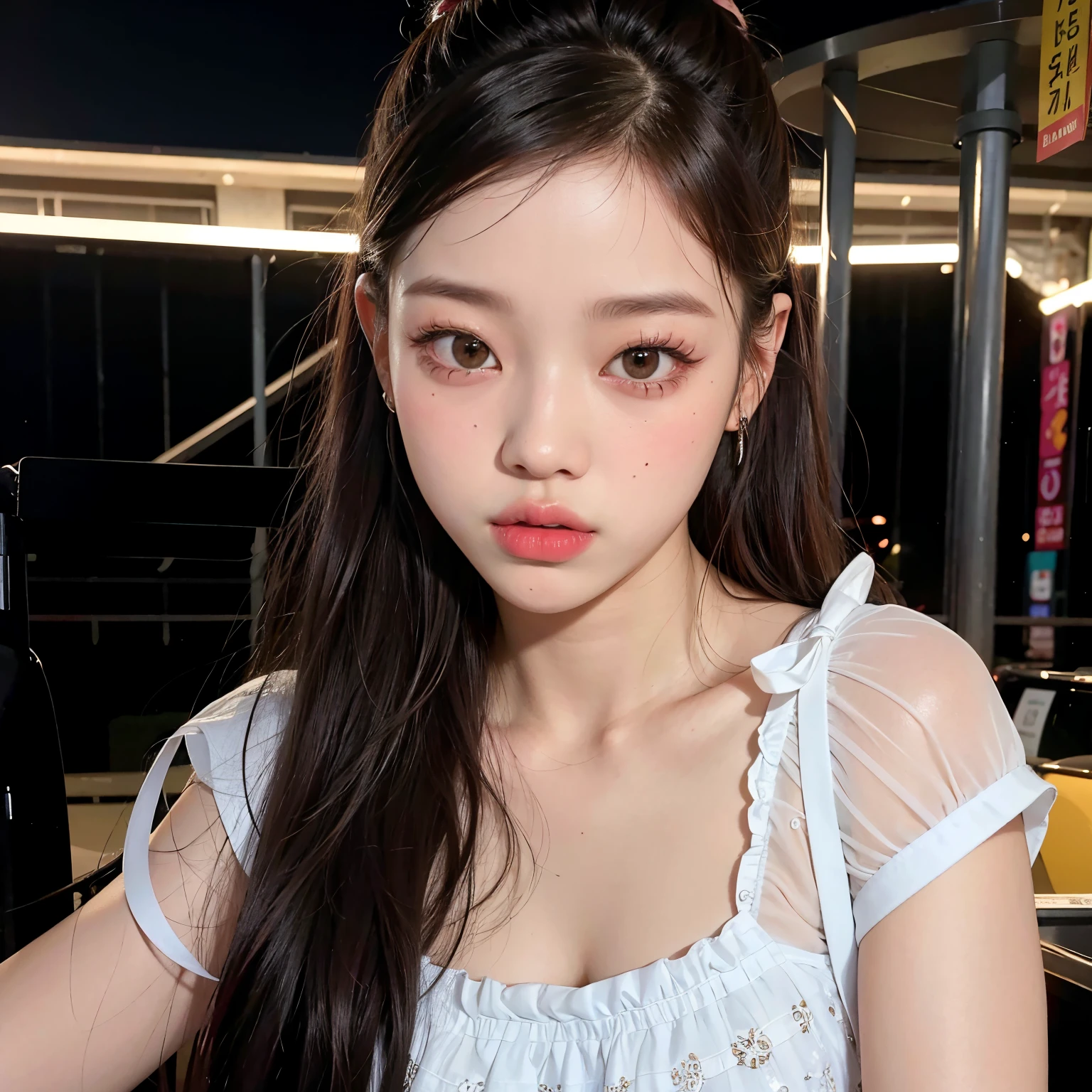 there a woman with long hair and a white top, Blackpink Jennie, Retrato de Jossi de Blackpink, maquillaje popular de Corea del Sur, maquillaje coreano popular, Joven y adorable rostro coreano, portrait of female Korean idol, Wan adorable cara coreana, Parque Roseanne de Blackpink, 8k selfie photograph, Retrato suave disparado 8K, ulzzang, Jossi de Blackpink