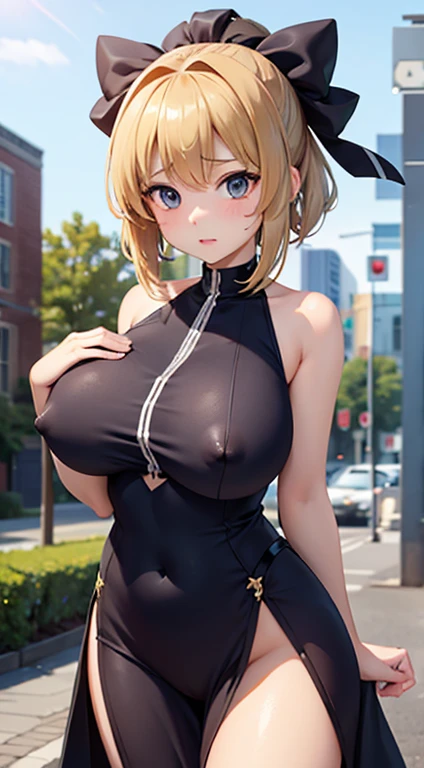 A girl with a saber exposes her big breasts&#39; nipples　My nipples are extremely erect