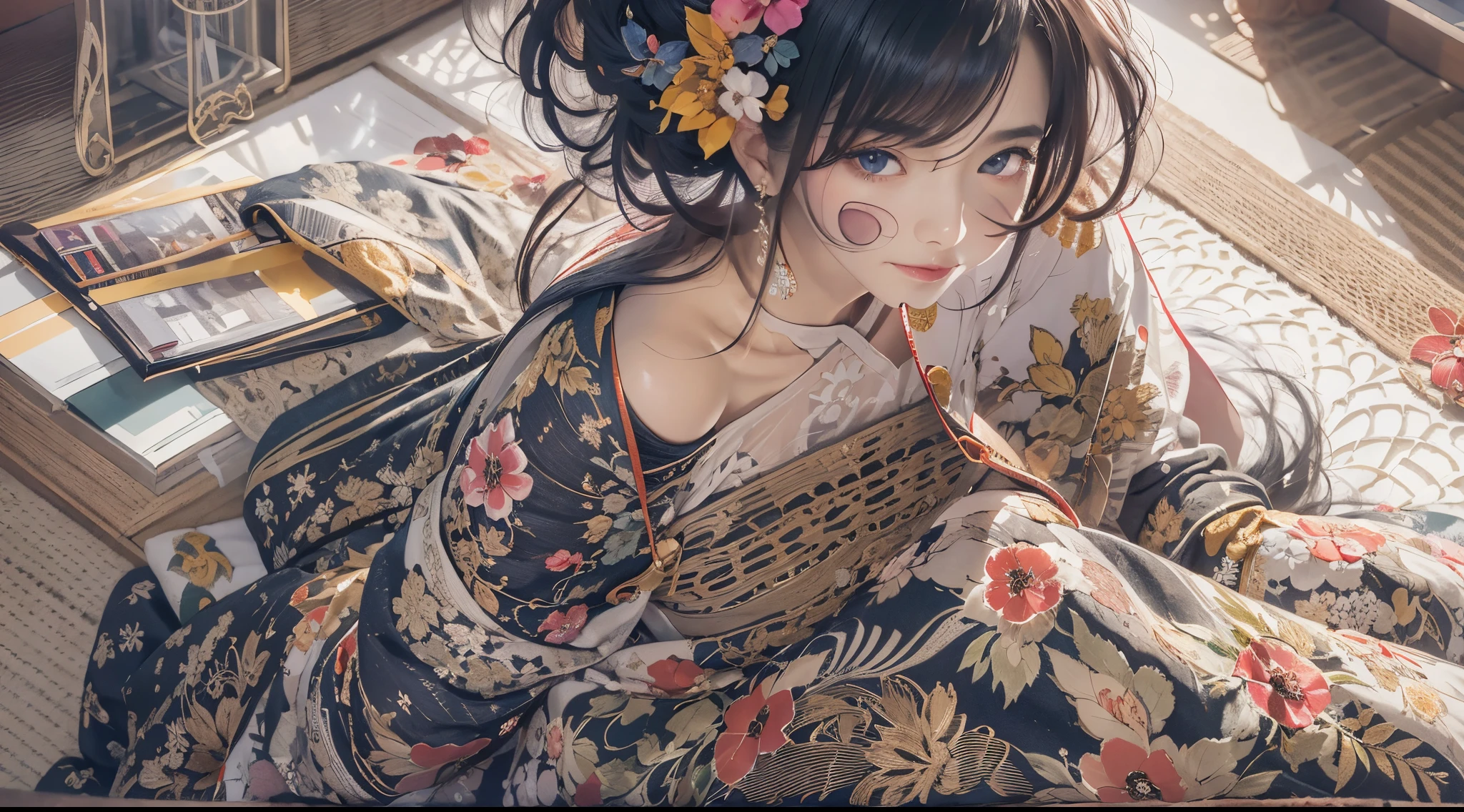 Full body like,fully tattooed,,Kimono,kyoto,Luxury prostitute lying down,Wandering girl,Rubbing your,grabbing on breasts,Hairstyle random drawing,hair color random,Full body,,orientalism,buzzed、fractal light、,1 female,,japanese kimono,,Underwear,,Tattoo on the Japan,,lots of black tattoos,,,Glossy makeup,,Sweaty skin,,very wet hair,,drawing faithfully,,detail up,,Big eyes,,Colored inner hair,,high_Definition,,Best Quality,,Shiny skin,,Seductive smile,,upward-eyed,,,large earring,Best Quality,,4K_quality,,high_Definition,,Dramatic Lighting,,cinematic quality,,detail up,,Intricate details:1.2,,超A high resolution,,