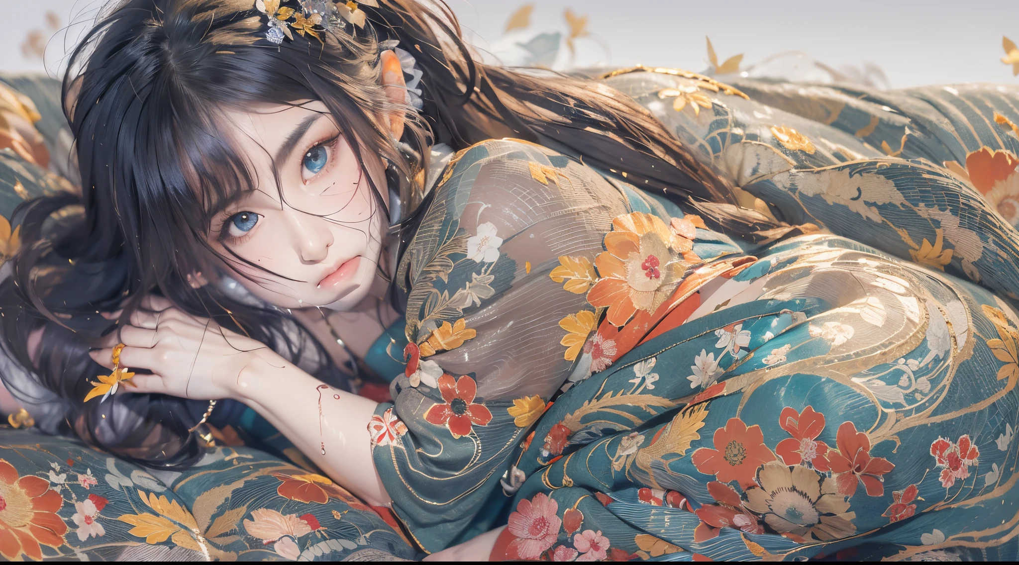 Full body like,fully tattooed,,Kimono,kyoto,Luxury prostitute lying down,Wandering girl,Rubbing your,grabbing on breasts,Hairstyle random drawing,hair color random,Full body,,orientalism,buzzed、fractal light、,1 female,,japanese kimono,,Underwear,,Tattoo on the Japan,,lots of black tattoos,,,Glossy makeup,,Sweaty skin,,very wet hair,,drawing faithfully,,detail up,,Big eyes,,Colored inner hair,,high_Definition,,Best Quality,,Shiny skin,,Seductive smile,,upward-eyed,,,large earring,Best Quality,,4K_quality,,high_Definition,,Dramatic Lighting,,cinematic quality,,detail up,,Intricate details:1.2,,超A high resolution,,