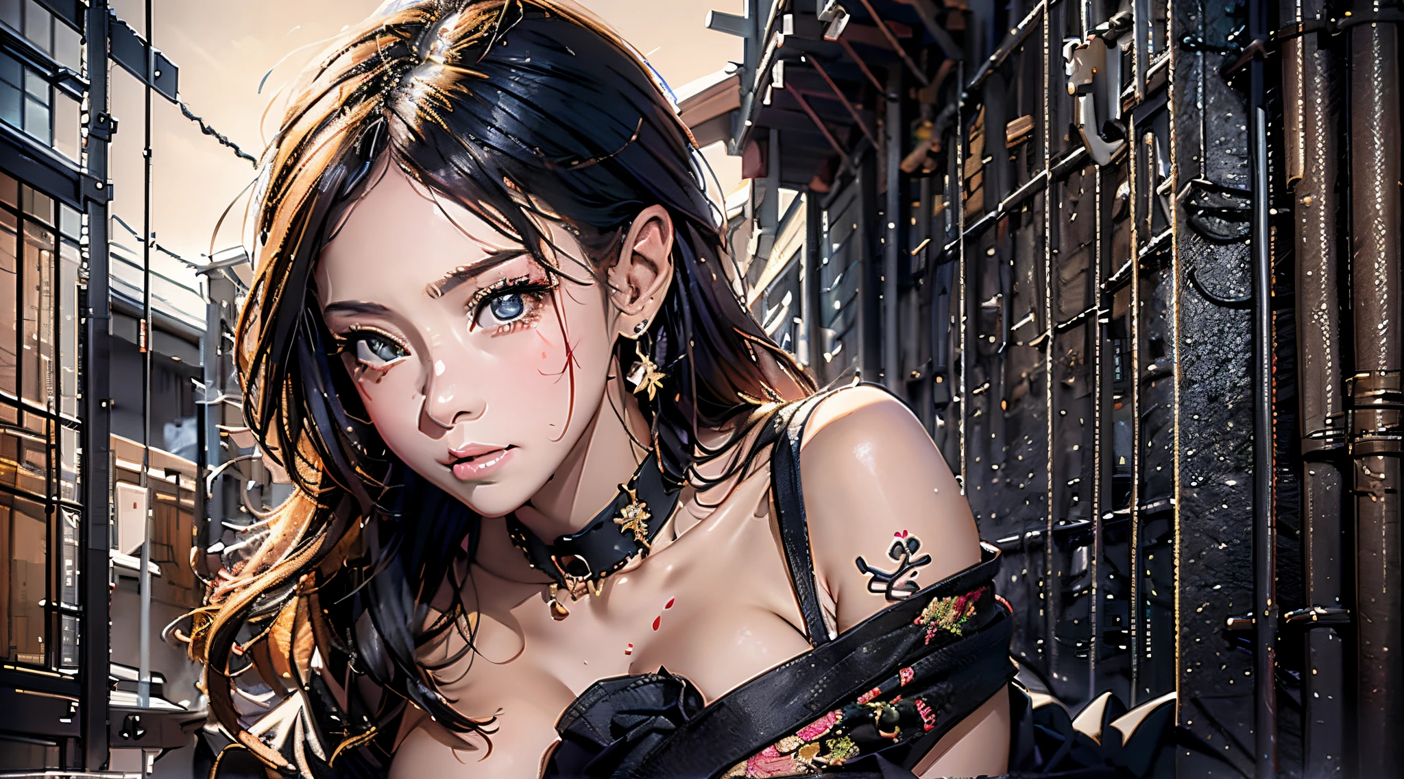 A woman wearing a black dress taking a photo, artwork in the style of guweiz, Anime style mixed with Fujifilm, Trending on CGSTATION, by Yang J, inspired by Yanjun Cheng, digital art in anime style, Stunning anime face portrait, Anime Realism Style, beautiful digital works of art, anime-inspired, fanart best artstation