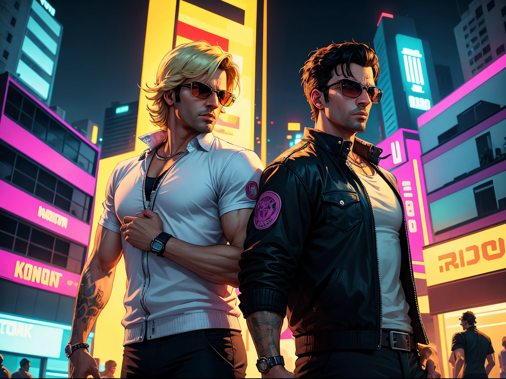 GTA vice city at night, busy city street, gta v poster style