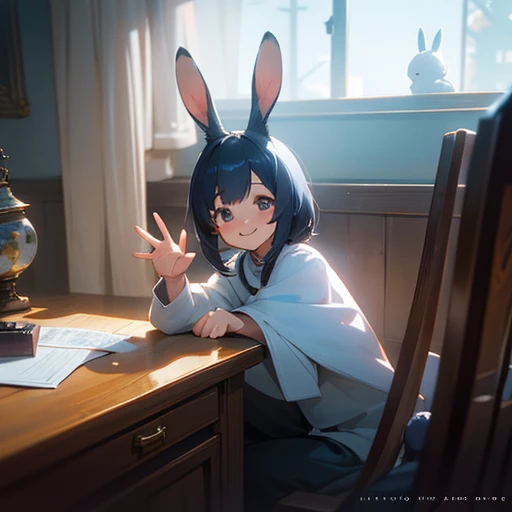 Cute cute little bunny waving and smiling greeting me, Unreal Engine, cozy interior lighting, detailed digital painting, film, character design by Mark Redden and Pixar and Hayao Miyazaki, Unreal 5, daz, surrealism, octane rendering, 3DMDT1