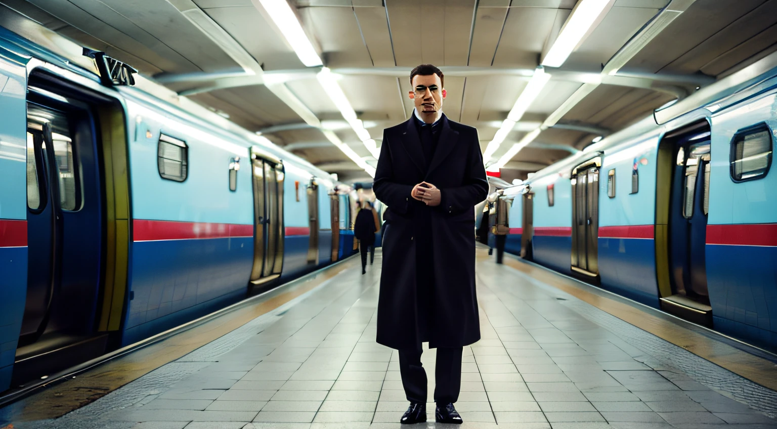 Kozya Sloboda Metro Station、man standing still(Suits)