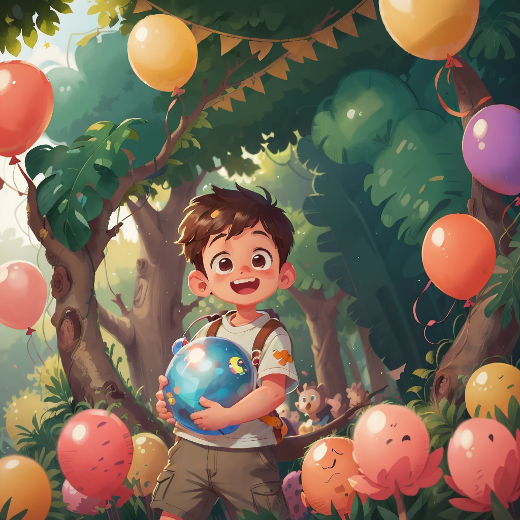 A boy, zoo, many balloons, happy, happy, perfect quality, clear focus (clutter - home: 0.8), (masterpiece: 1.2) (realistic: 1.2) (bokeh) (best quality) (detailed skin: 1.3) (intricate details) (8K) (detail eyes) (sharp focus), (happy), rich colors