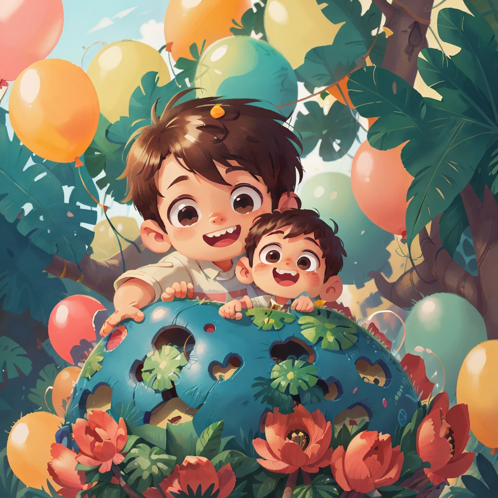 A boy, zoo, many balloons, happy, happy, perfect quality, clear focus (clutter - home: 0.8), (masterpiece: 1.2) (realistic: 1.2) (bokeh) (best quality) (detailed skin: 1.3) (intricate details) (8K) (detail eyes) (sharp focus), (happy), rich colors