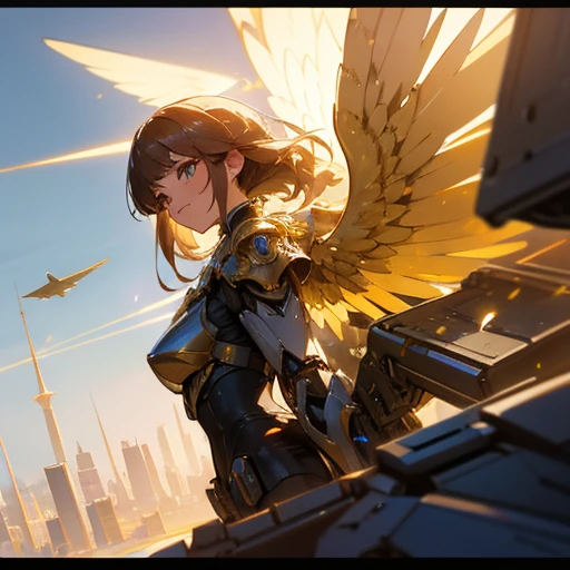masterpiece,(bestquality),highlydetailed,ultra-detailed,1girl,(mechanicalwings:golden,glowingeyes:blue,goldenrarmor:1.2,elongatedears:0.8),(cyberpunkcity:1.5,weapon:energyblade),(fantasylandscape:1.2,natural lighting:1.5,confidentexpression),(panorama:1.2),mecha, smile,angle,Angels, wings,gold,raw,close up
