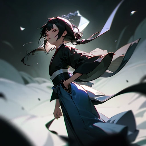 (Fidelity: 1.4), ((Black Hanfu)), Big Sleeves, Small Rings, Kan Tashi, Mole Under Eyes, Denim Lens, Bokeh, Perspective Shortening, Negative Space, Chiaroscuro, Depth of Field, Ray Tracing, Masterpiece, Anatomically Correct, Textured Skin, Best Quality, 8K, Ultra HD, Ccurate